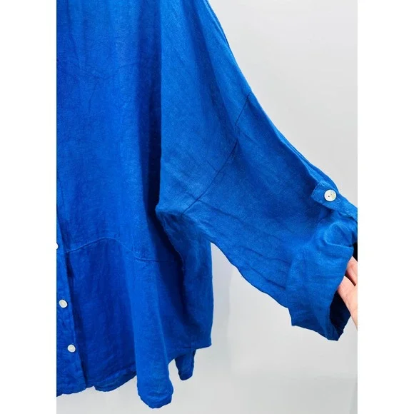 NWT Womens L 100% Linen Oversized Shirt Cobalt Blue Lagenlook Artsy Minimalist - Picture 11 of 14